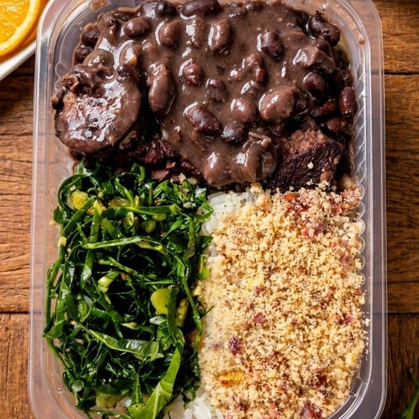 Feijoada Leve com Arroz branco, Couve e Farofa