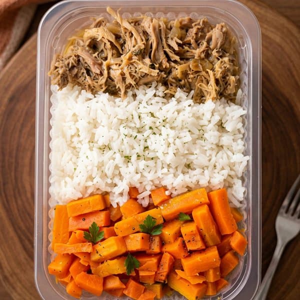 Pernil Suíno com Arroz branco e Cenoura