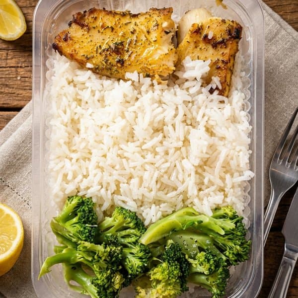 Tilápia grelhada com Arroz branco e brócolis